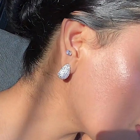 Silver Zircon Water Drop Earrings Luxury Exquisite Tear Bottega - Picture 6 of 10